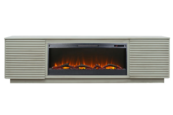 English Elm 89 Inch Fireplace TV Stand Sandstone Finish for TVs up to 100", Modern Poplar & Okume Console w/ Storage, 42" Insert, Remote and Cable Management B108P255365