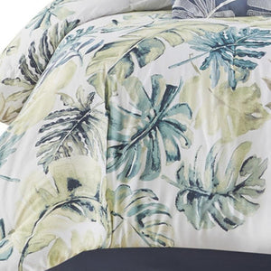 HomeRoots Set of Six King Bedding Set with Mid-Century Comforter & Shams in White, Blue, and Green Accents 679900