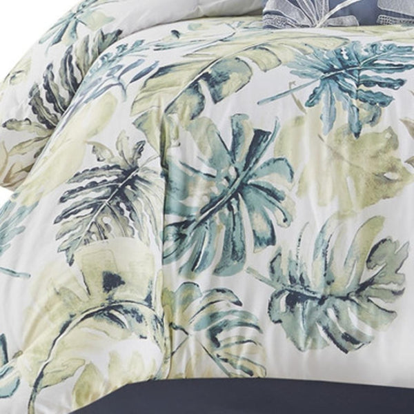 HomeRoots Set of Six King Bedding Set with Mid-Century Comforter & Shams in White, Blue, and Green Accents 679900