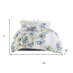HomeRoots Set of Six King Bedding Set with Mid-Century Comforter & Shams in White, Blue, and Green Accents 679900
