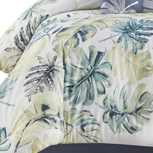 HomeRoots Set of Six Elegant Mid-Century Queen Bedding – White, Blue & Green Comforter and Shams Set 679901