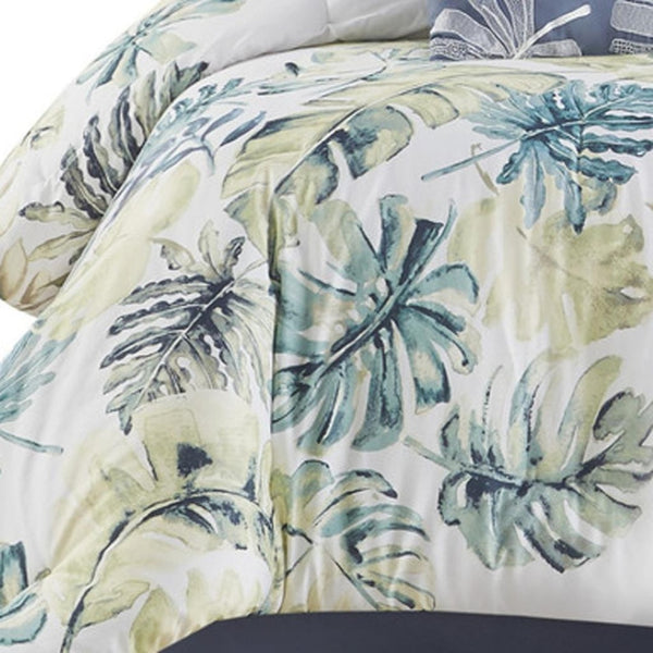 HomeRoots Set of Six Elegant Mid-Century Queen Bedding – White, Blue & Green Comforter and Shams Set 679901