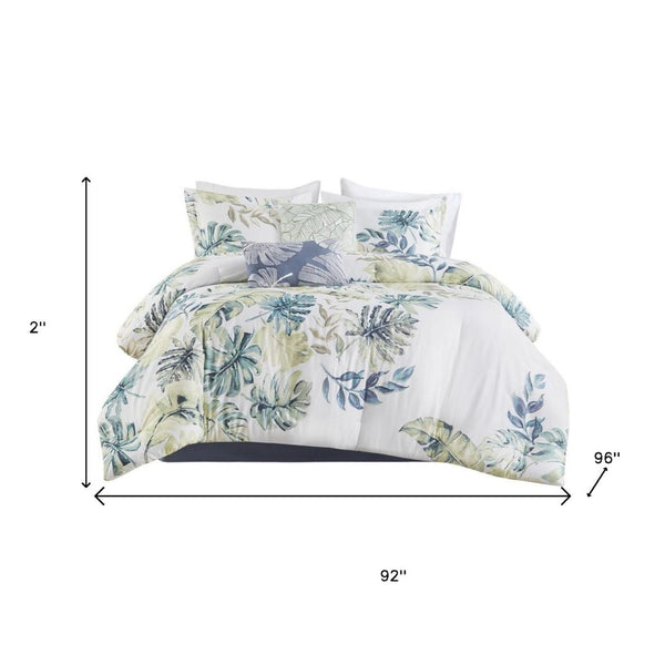 HomeRoots Set of Six Elegant Mid-Century Queen Bedding – White, Blue & Green Comforter and Shams Set 679901
