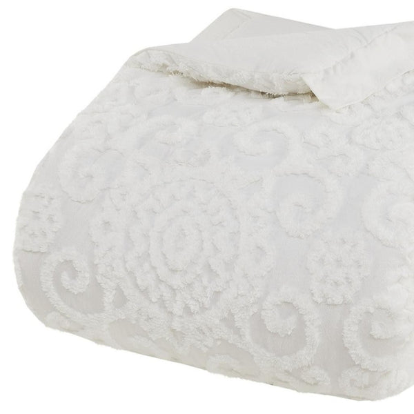 HomeRoots Set of Three Elegant White Medallion Comforter and Sham Bedding Set for Serene Decor Bliss 679902