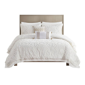 HomeRoots Set of Three Elegant White Medallion Comforter and Sham Bedding Set for Serene Decor Bliss 679902