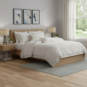 HomeRoots Set of Three Elegant White Medallion Comforter and Sham Bedding Set for Serene Decor Bliss 679902