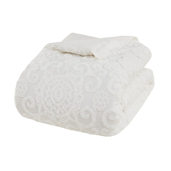 HomeRoots Set of Three Elegant White Medallion Comforter and Sham Bedding Set for Serene Decor Bliss 679902