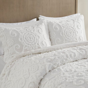 HomeRoots Set of Three Elegant White Medallion Comforter and Sham Bedding Set for Serene Decor Bliss 679902