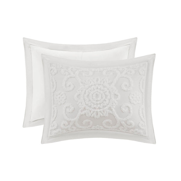 HomeRoots Set of Three Elegant White Medallion Comforter and Sham Bedding Set for Serene Decor Bliss 679902