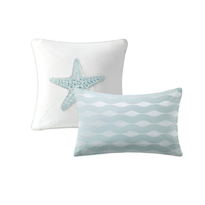 HomeRoots Set of Four White and Aqua Ring Stitch Comforter & Sham Set - Mid-Century Modern Bedroom Decor 679904