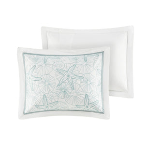 HomeRoots Set of Four White and Aqua Ring Stitch Comforter & Sham Set - Mid-Century Modern Bedroom Decor 679904