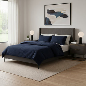 HomeRoots Set of Three Blue King Bedding Ensemble with Textured Stitch Comforter and Shams for Summer Style 679905