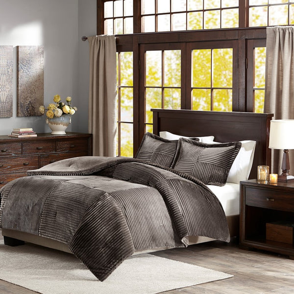 HomeRoots Set of Three Taupe King Comforter and Shams - Soft Polyester, Mid-Century Style for Cozy Bedrooms 679906