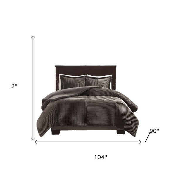 HomeRoots Set of Three Taupe King Comforter and Shams - Soft Polyester, Mid-Century Style for Cozy Bedrooms 679906