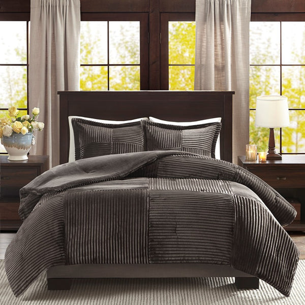 HomeRoots Set of Three Taupe King Comforter and Shams - Soft Polyester, Mid-Century Style for Cozy Bedrooms 679906