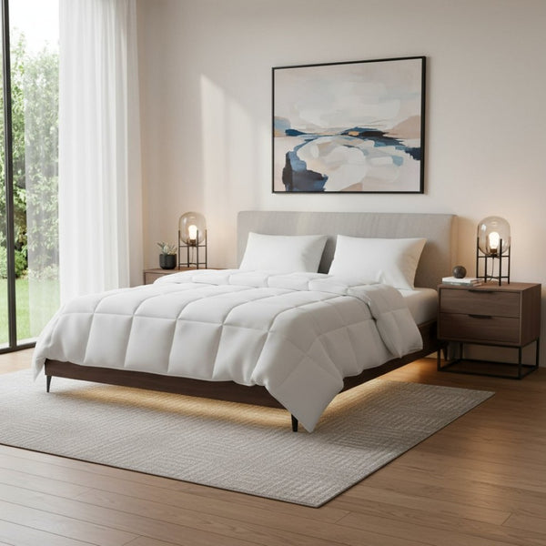 HomeRoots White Ring Stitch Comforter Set – Luxurious 400 Thread Count with Matching Sham for Elegant Bedrooms 679908