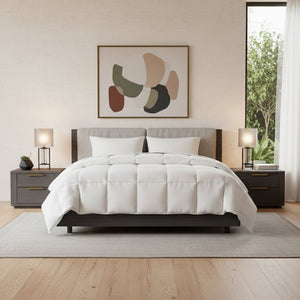HomeRoots Set of Two White Ring Stitch Polyester Sham and Comforter - Lightweight, Elegant Bed Ensemble 679909