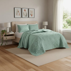 HomeRoots Set of Three Aqua Medallion Comforter and Ring Stitch Shams for a Vibrant Mid-Century Bedroom 679910