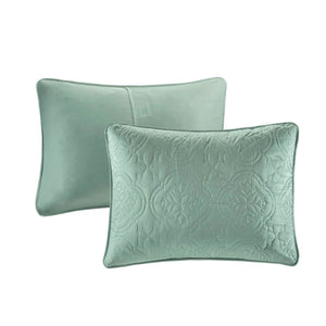 HomeRoots Set of Three Aqua Medallion Comforter and Ring Stitch Shams for a Vibrant Mid-Century Bedroom 679910