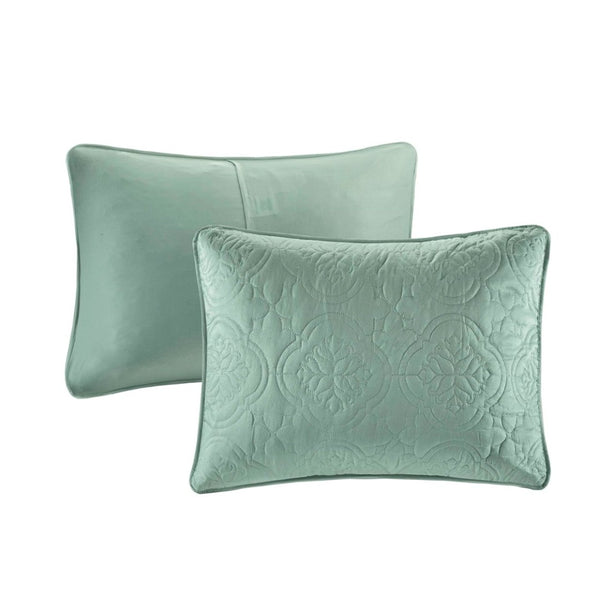 HomeRoots Set of Three Aqua Medallion Comforter and Ring Stitch Shams for a Vibrant Mid-Century Bedroom 679910