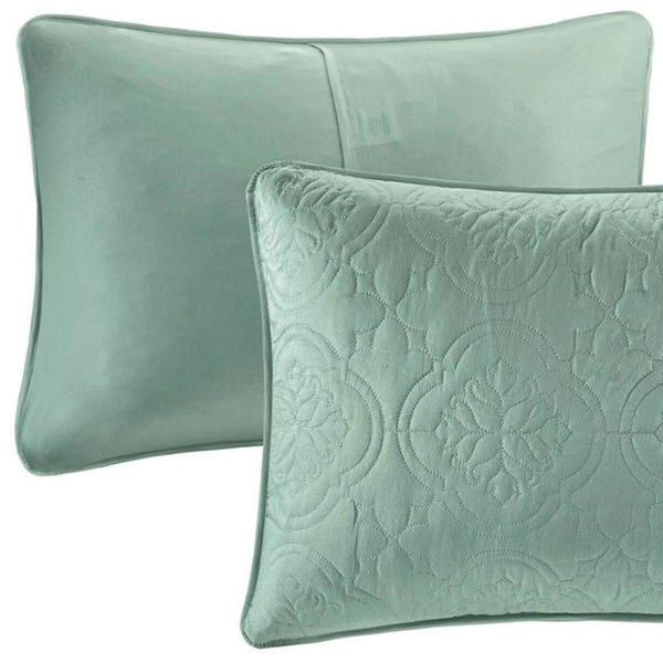 HomeRoots Set of Three Aqua Medallion Comforter and Ring Stitch Shams for a Vibrant Mid-Century Bedroom 679910