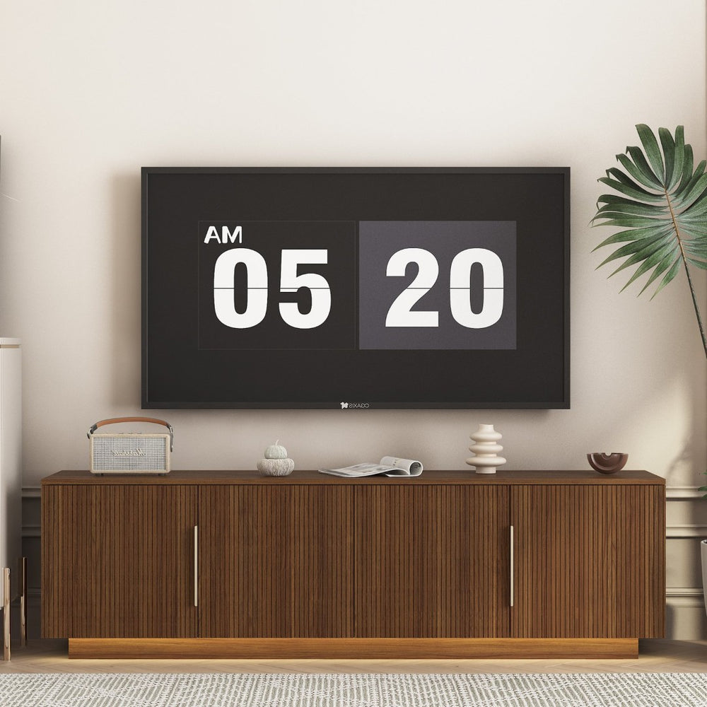 English Elm Tv Stand 68 Inch Modern Entertainment Center with Built in 16 Color Led Lighting W1321P339171