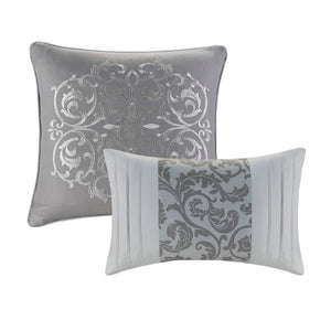 HomeRoots Set of Eight Elegant Gray and Ivory Damask Sham & Comforter – Soft, Lightweight, Stylish Bedding Set 679911