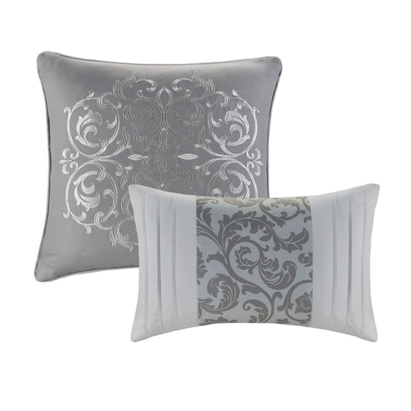 HomeRoots Set of Eight Elegant Gray and Ivory Damask Sham & Comforter – Soft, Lightweight, Stylish Bedding Set 679911
