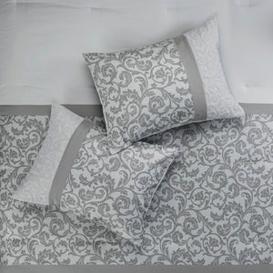 HomeRoots Set of Eight Elegant Gray and Ivory Damask Sham & Comforter – Soft, Lightweight, Stylish Bedding Set 679911