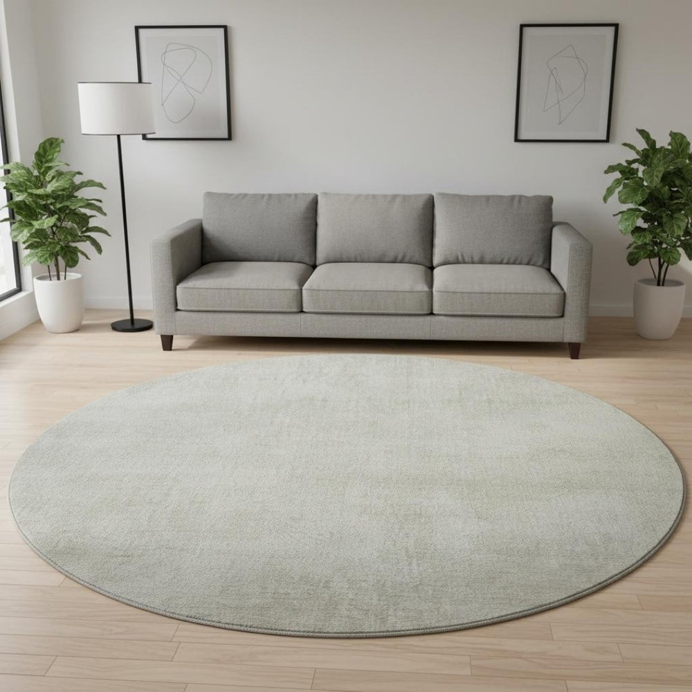 HomeRoots 8' Beige and Taupe Round Washable Rug with UV Protection - Modern Abstract Design for Living Spaces 679914