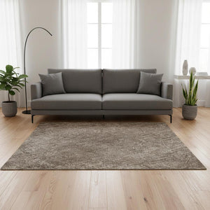 HomeRoots 5' X 8' Abstract Brown & Taupe Washable Area Rug with UV Protection for Family & Pet-Friendly Homes 679919