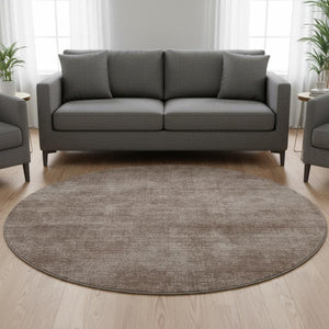 HomeRoots 8' Brown and Taupe Abstract Washable Round Rug - Durable, UV Protected, Stylish & Pet-Friendly Design 679920