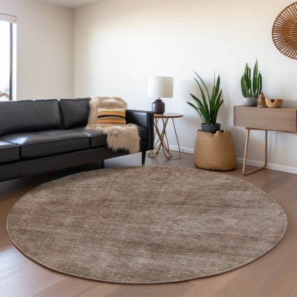 HomeRoots 8' Brown and Taupe Abstract Washable Round Rug - Durable, UV Protected, Stylish & Pet-Friendly Design 679920
