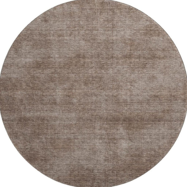HomeRoots 8' Brown and Taupe Abstract Washable Round Rug - Durable, UV Protected, Stylish & Pet-Friendly Design 679920