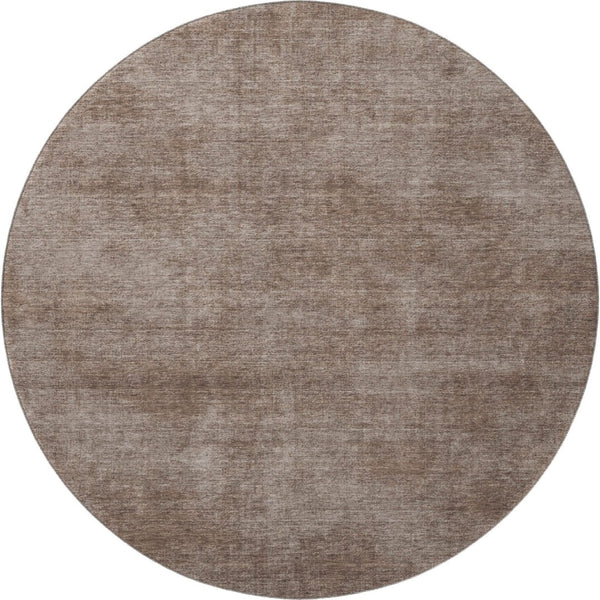 HomeRoots 8' Brown and Taupe Abstract Washable Round Rug - Durable, UV Protected, Stylish & Pet-Friendly Design 679920