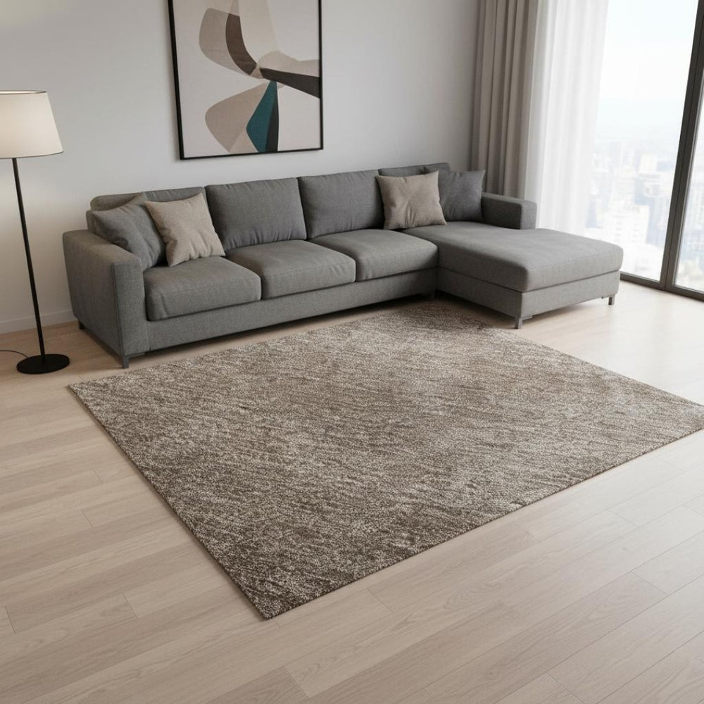 HomeRoots 8' X 10' Brown and Taupe Abstract Washable Area Rug with UV Protection for High-Traffic Spaces 679921