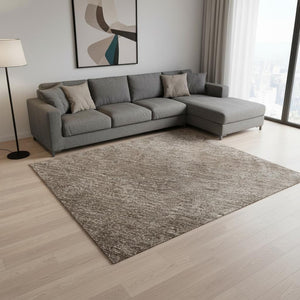 HomeRoots 8' X 10' Brown and Taupe Abstract Washable Area Rug with UV Protection for High-Traffic Spaces 679921