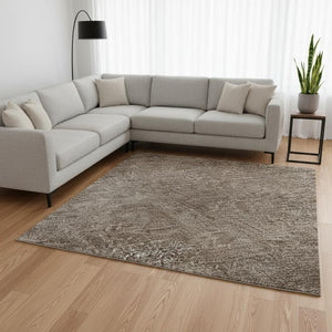 HomeRoots 9' X 12' Abstract Washable Area Rug in Brown & Taupe - UV Protected, Durable for Homes with Kids & Pets 679922