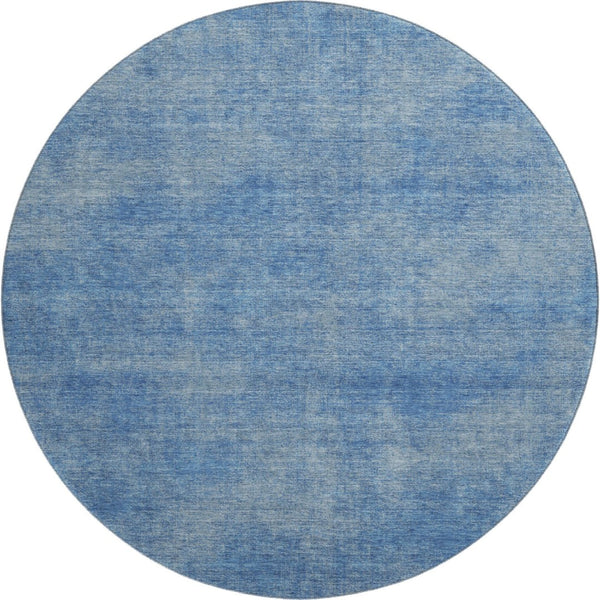 HomeRoots 8' Blue and Gray Abstract Washable Round Rug - Durable, Stain-Resistant, UV-Protected for Homes 679926