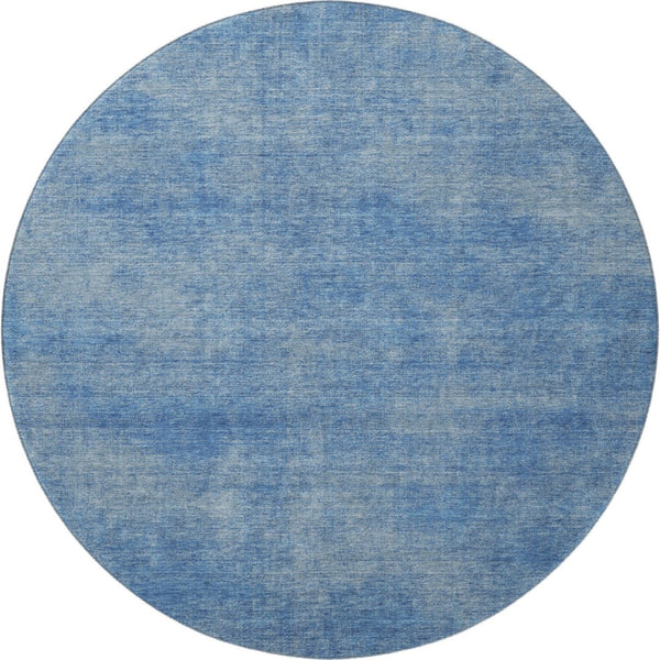 HomeRoots 8' Blue and Gray Abstract Washable Round Rug - Durable, Stain-Resistant, UV-Protected for Homes 679926