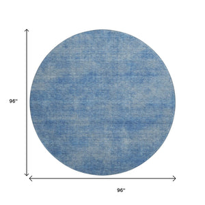 HomeRoots 8' Blue and Gray Abstract Washable Round Rug - Durable, Stain-Resistant, UV-Protected for Homes 679926