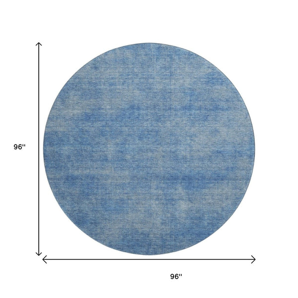 HomeRoots 8' Blue and Gray Abstract Washable Round Rug - Durable, Stain-Resistant, UV-Protected for Homes 679926