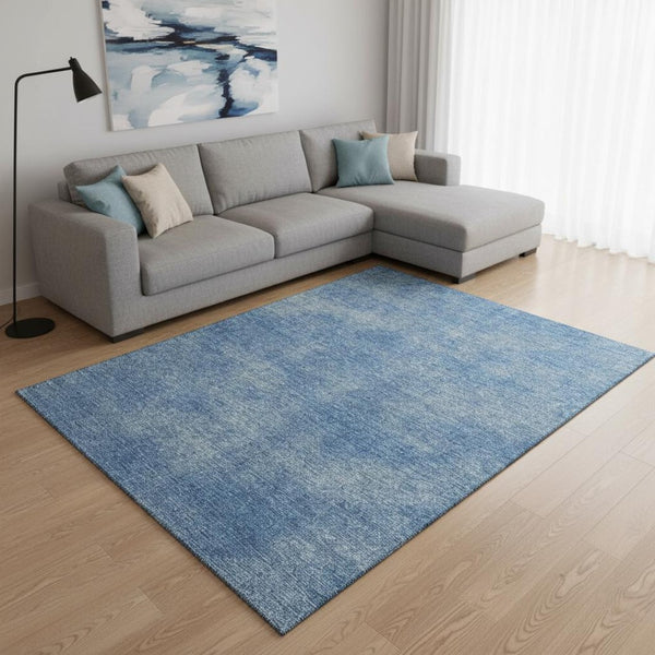 HomeRoots 10' X 14' Blue and Gray Abstract Area Rug - Washable, UV-Protected, Durable for High-Traffic Spaces 679929