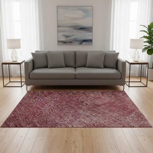 HomeRoots 5' X 8' Abstract Area Rug in Burgundy and Blush - Washable, UV Protected, Kid & Pet Friendly Comfort 679931