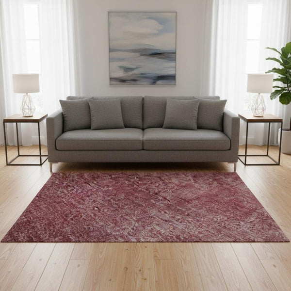 HomeRoots 5' X 8' Abstract Area Rug in Burgundy and Blush - Washable, UV Protected, Kid & Pet Friendly Comfort 679931