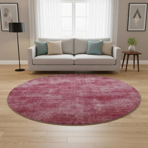 HomeRoots 8' Washable Burgundy and Blush Abstract Round Rug with UV Protection – Durable, Stylish, Easy Care! 679932