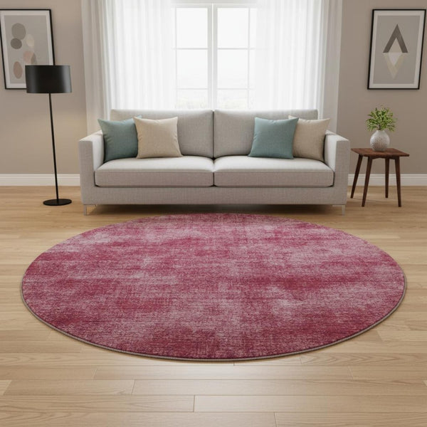 HomeRoots 8' Washable Burgundy and Blush Abstract Round Rug with UV Protection – Durable, Stylish, Easy Care! 679932