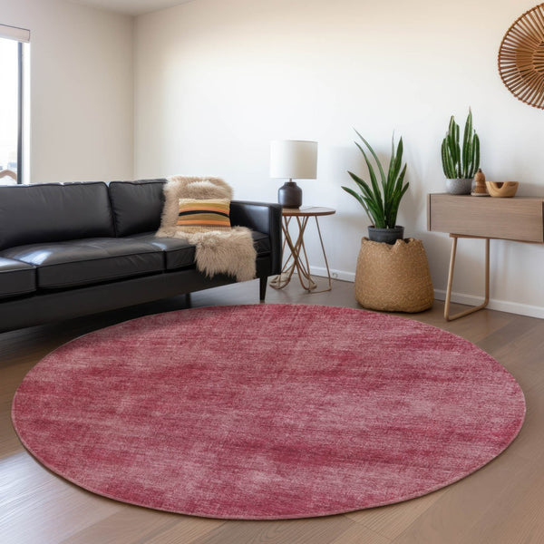 HomeRoots 8' Washable Burgundy and Blush Abstract Round Rug with UV Protection – Durable, Stylish, Easy Care! 679932