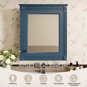 English Elm 24'' 24'' Wall Mounted Bathroom Mirror Cabinet with Adjustable Shelves, Space-Saving Modern Storage Solution Blue N710P195492C
