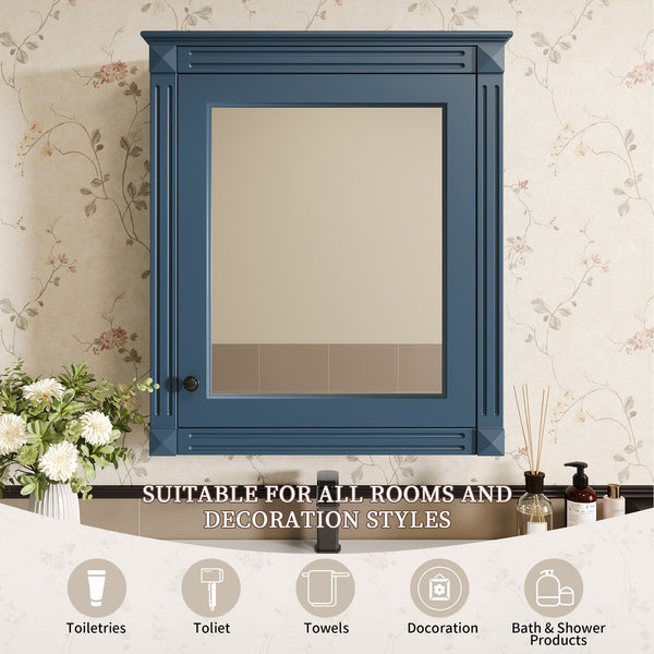 English Elm 24'' 24'' Wall Mounted Bathroom Mirror Cabinet with Adjustable Shelves, Space-Saving Modern Storage Solution Blue N710P195492C